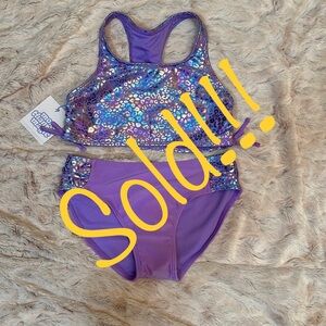 More than Magic 2 piece Girls Bathing suit Purple Animal Print 10-12 NWT